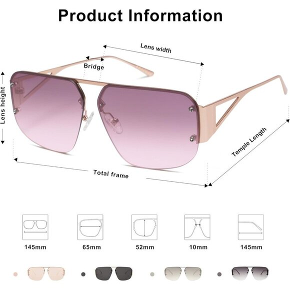 Trendy Aviator Sunglasses Mens Womens Retro Metal Rimless Purple Frame Shades - Picture 5 of 6